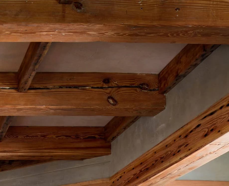 Detail of salvaged heart pine beams