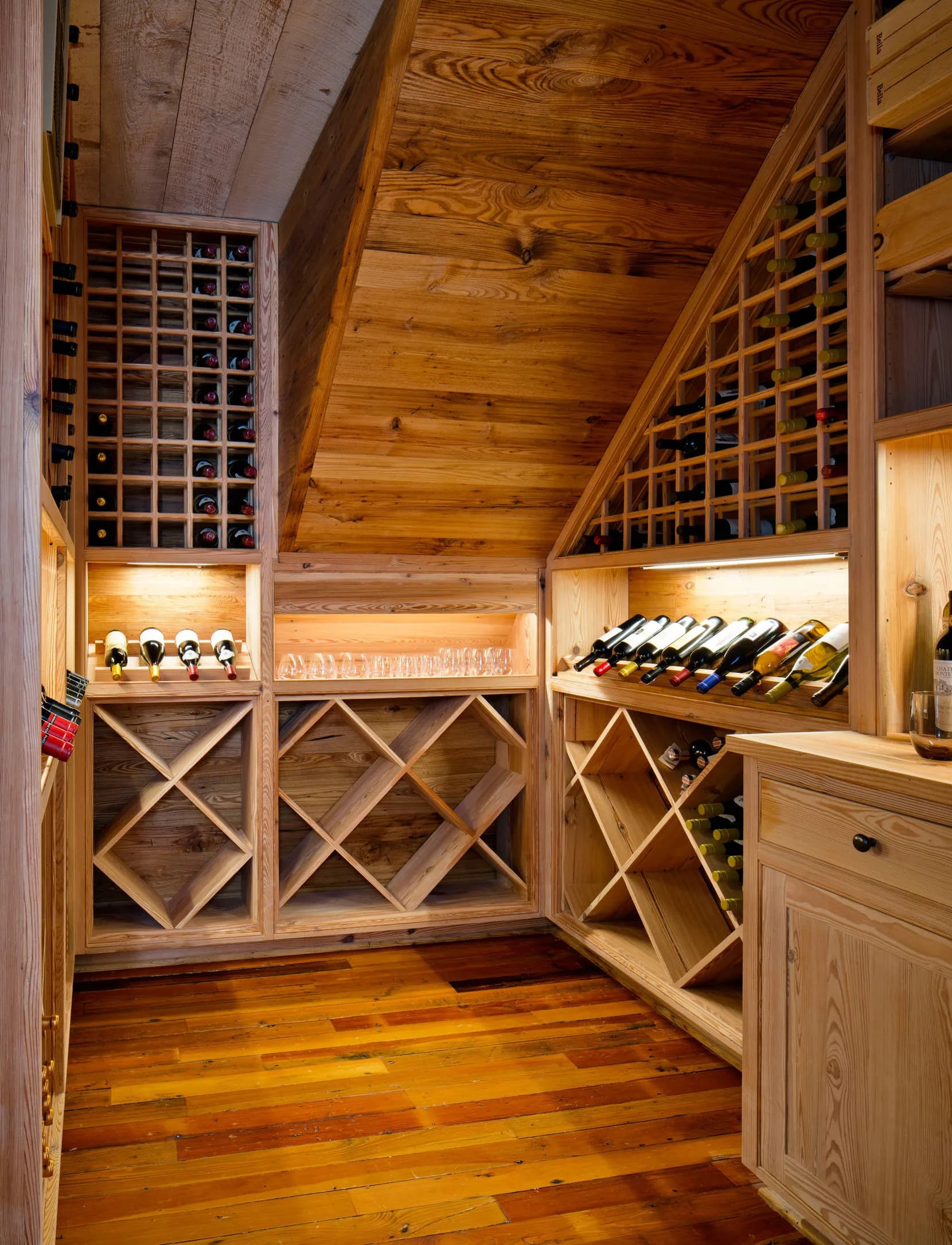 A wine cellar in new growth pine