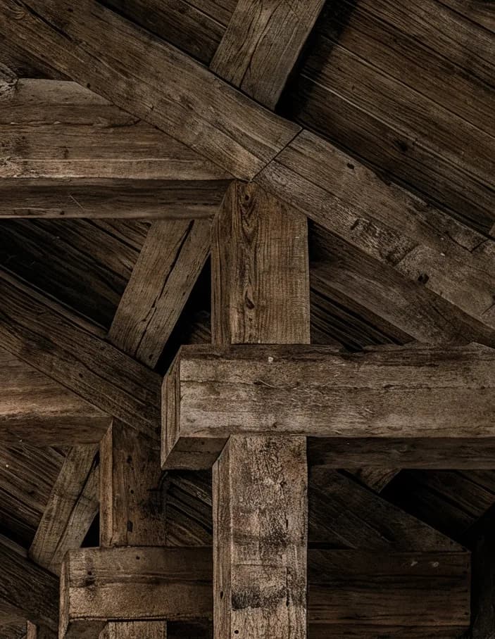 Detail of a reclaimed post and beam connection
