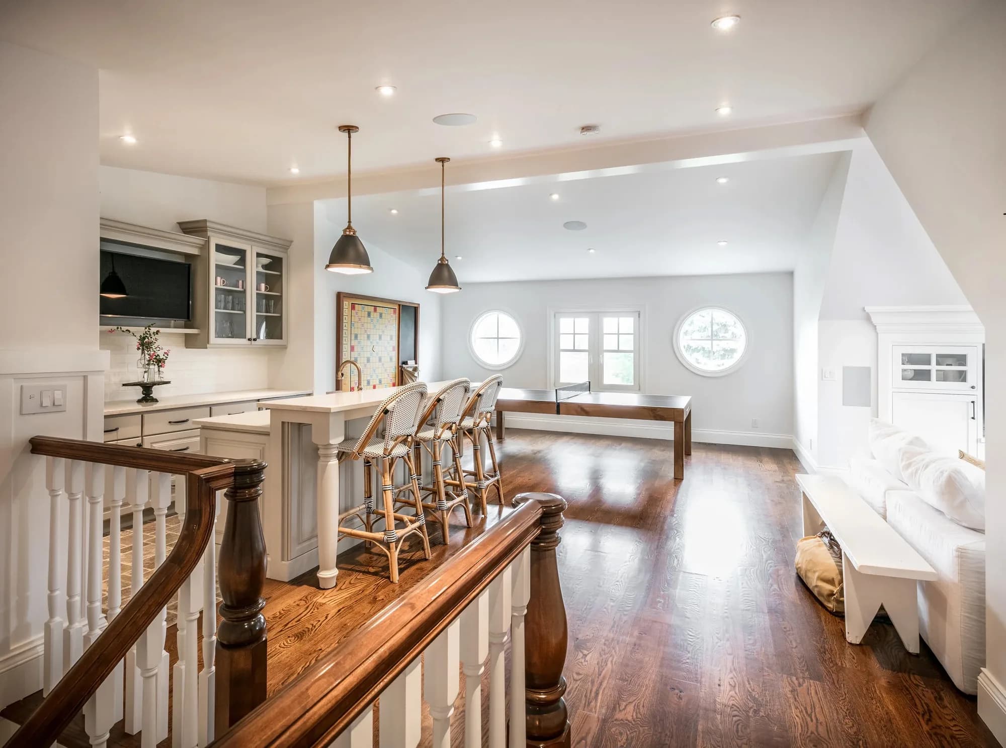 The great room under timber clad beams