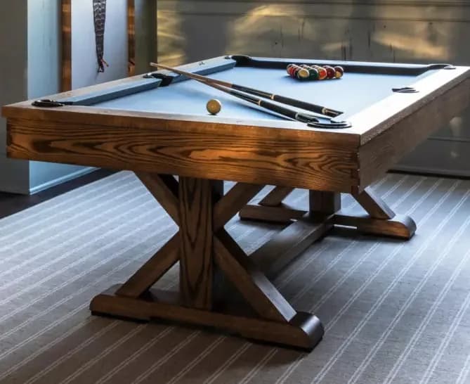 A bespoke heart pine pool table